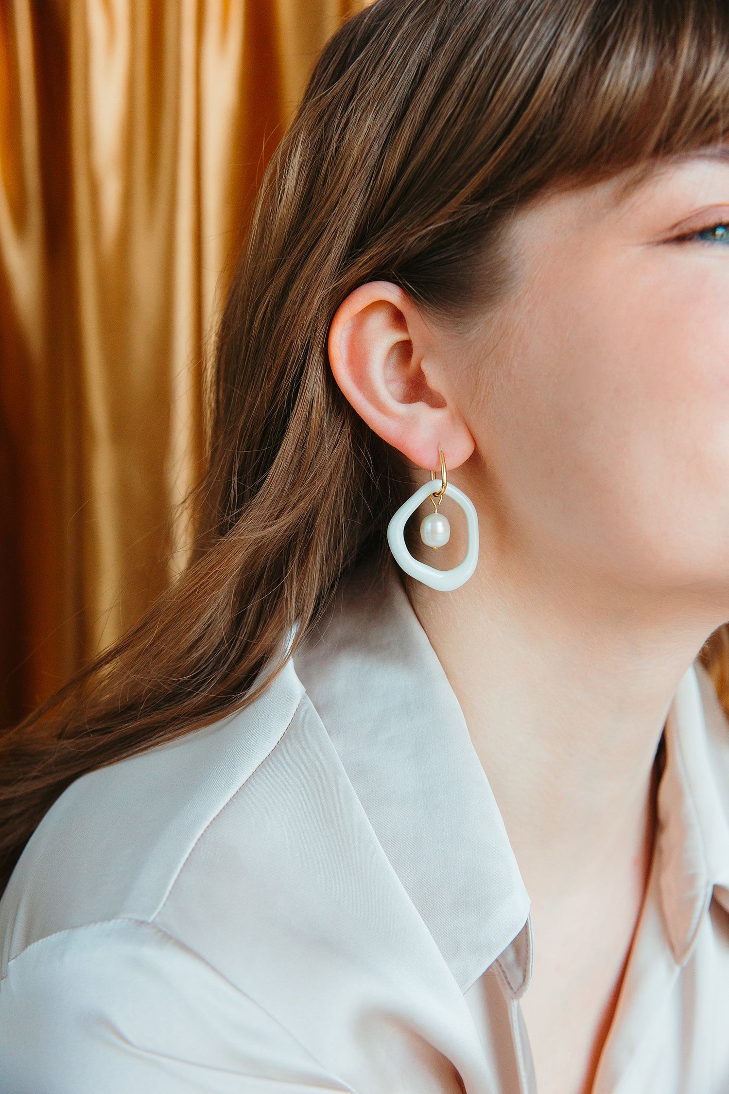 Arp Pearl and Porcelain Hoops - White | Hertwill