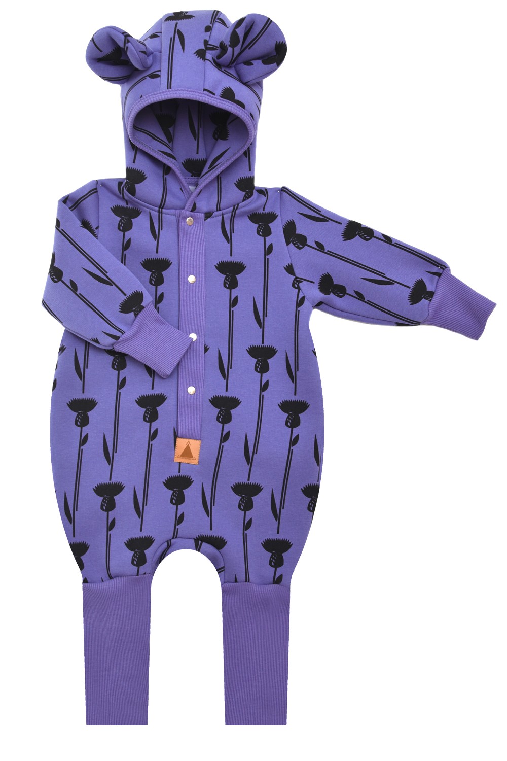 Baby Jumpsuit with Hood - Thistle on Purple | Hertwill