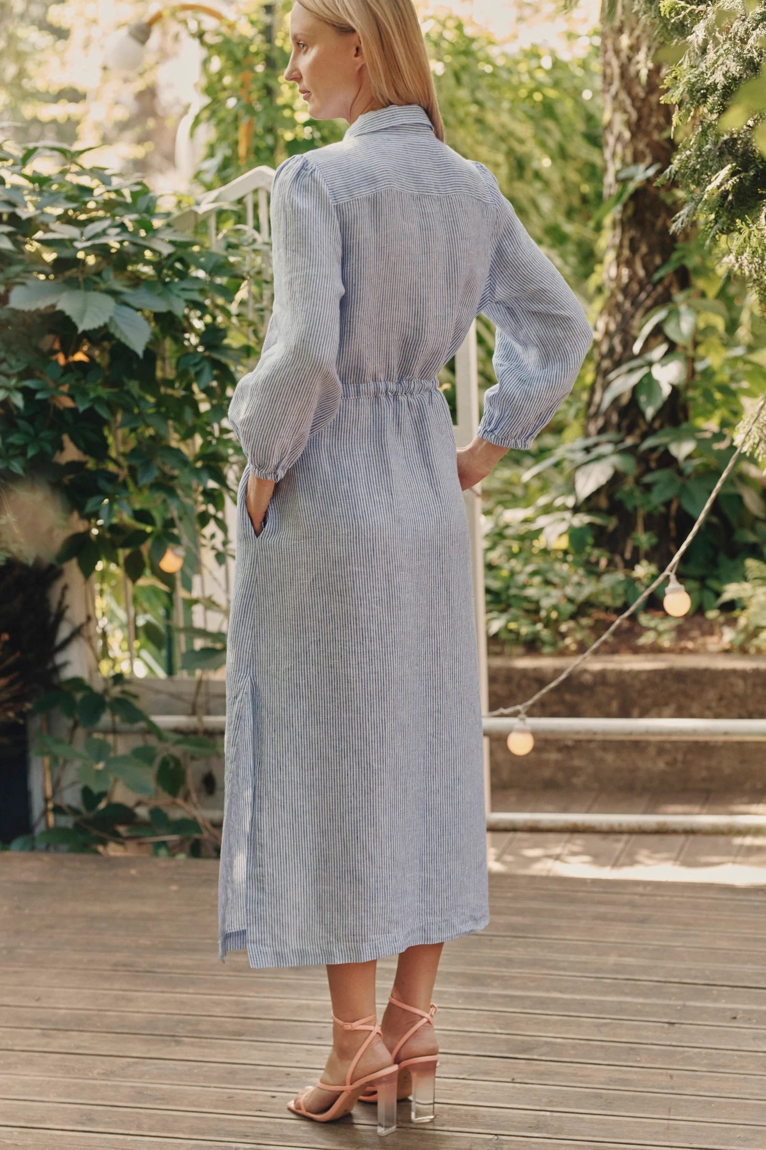 knee length dresses for ladies Ella Striped Midi Dress in Navy & Dove Stripes