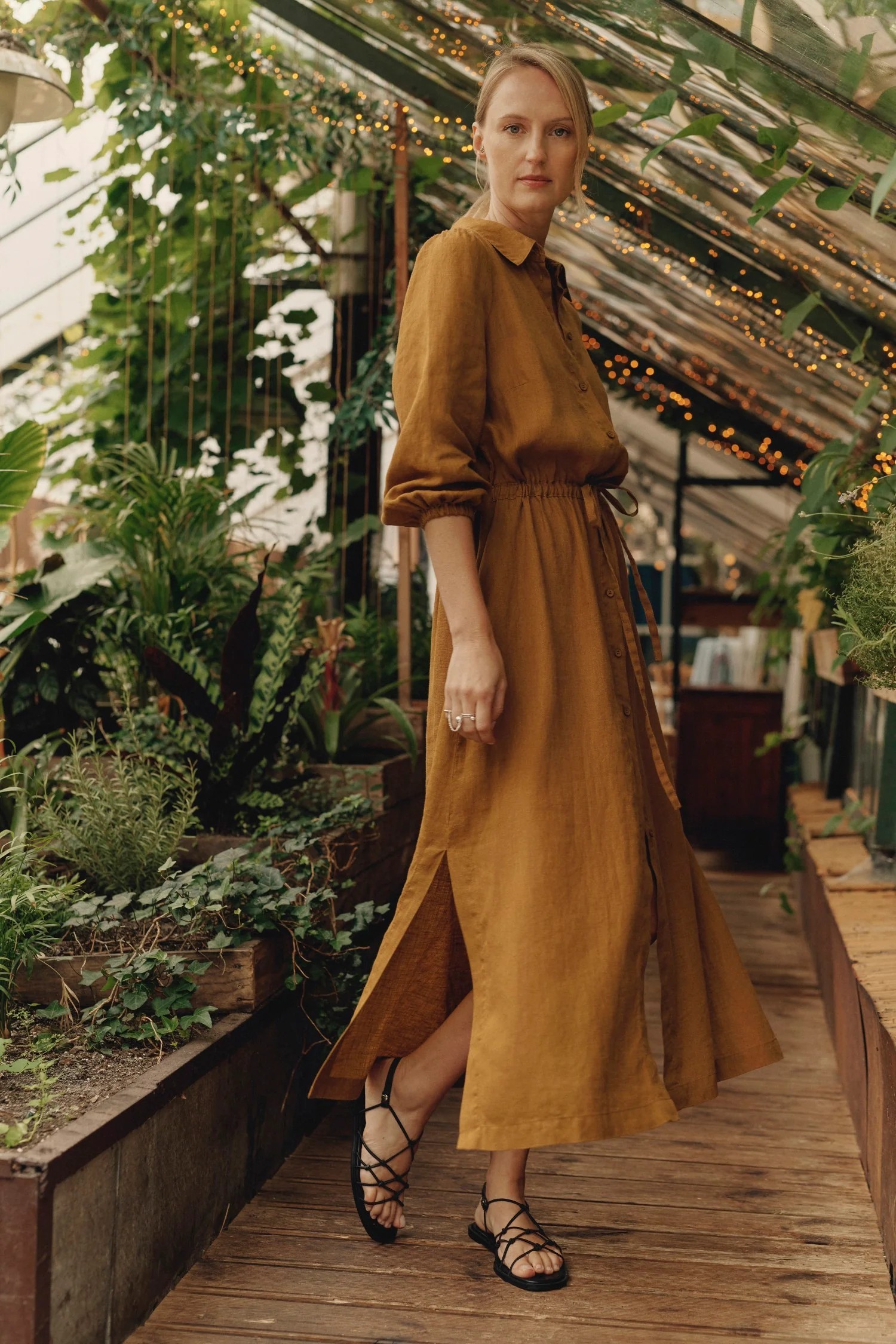 Linen Rhapsody Dress - Bronze | Hertwill