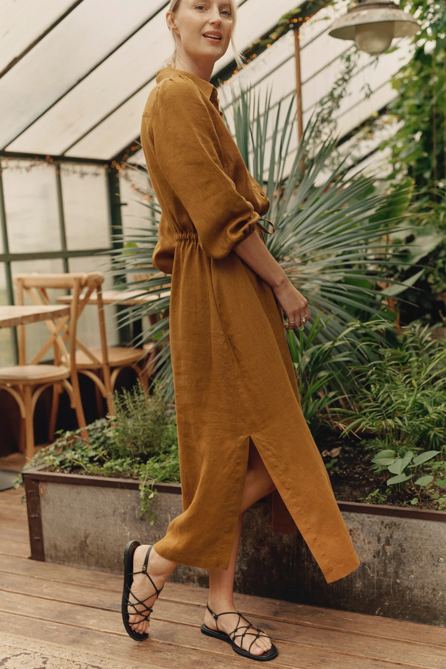 Linen Rhapsody Dress - Bronze | Hertwill