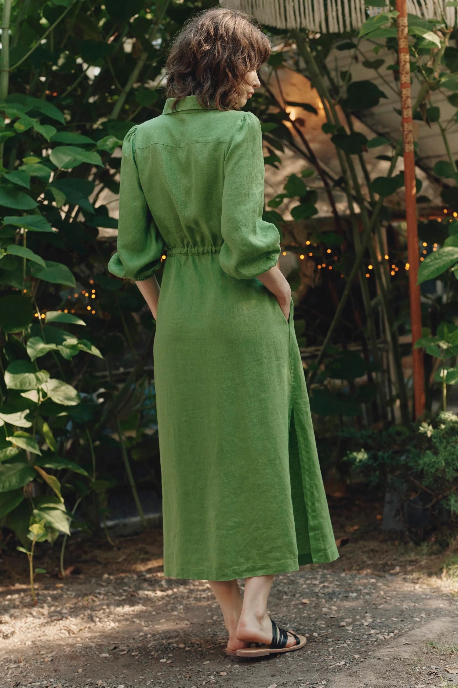 Linen Rhapsody Dress - Foliage Green | Hertwill