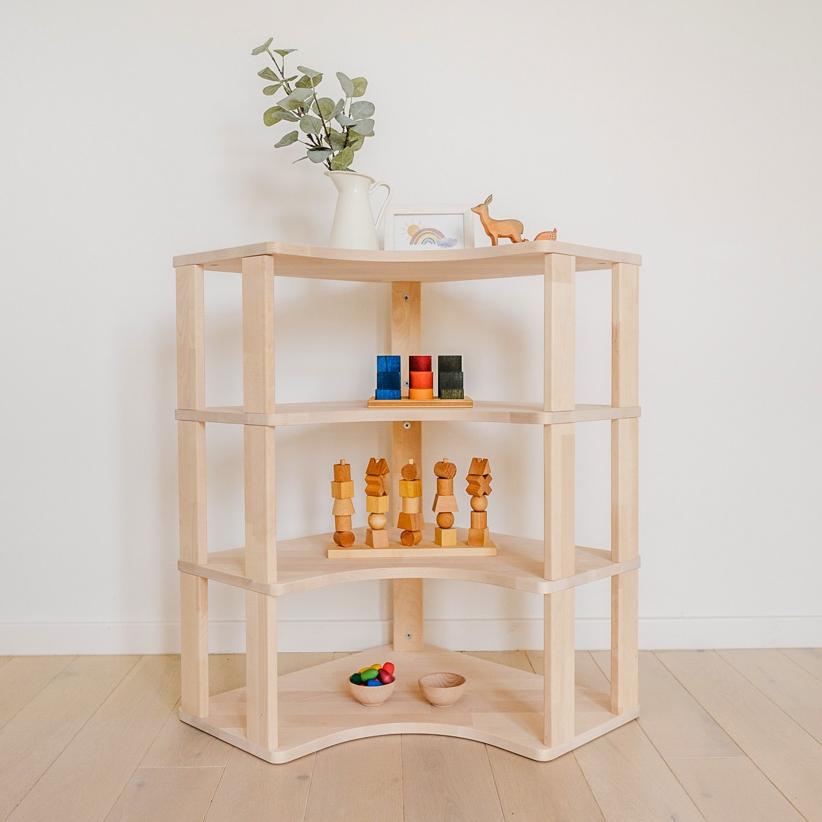 Modular Montessori Shelf Corner - 4 Shelves | Hertwill