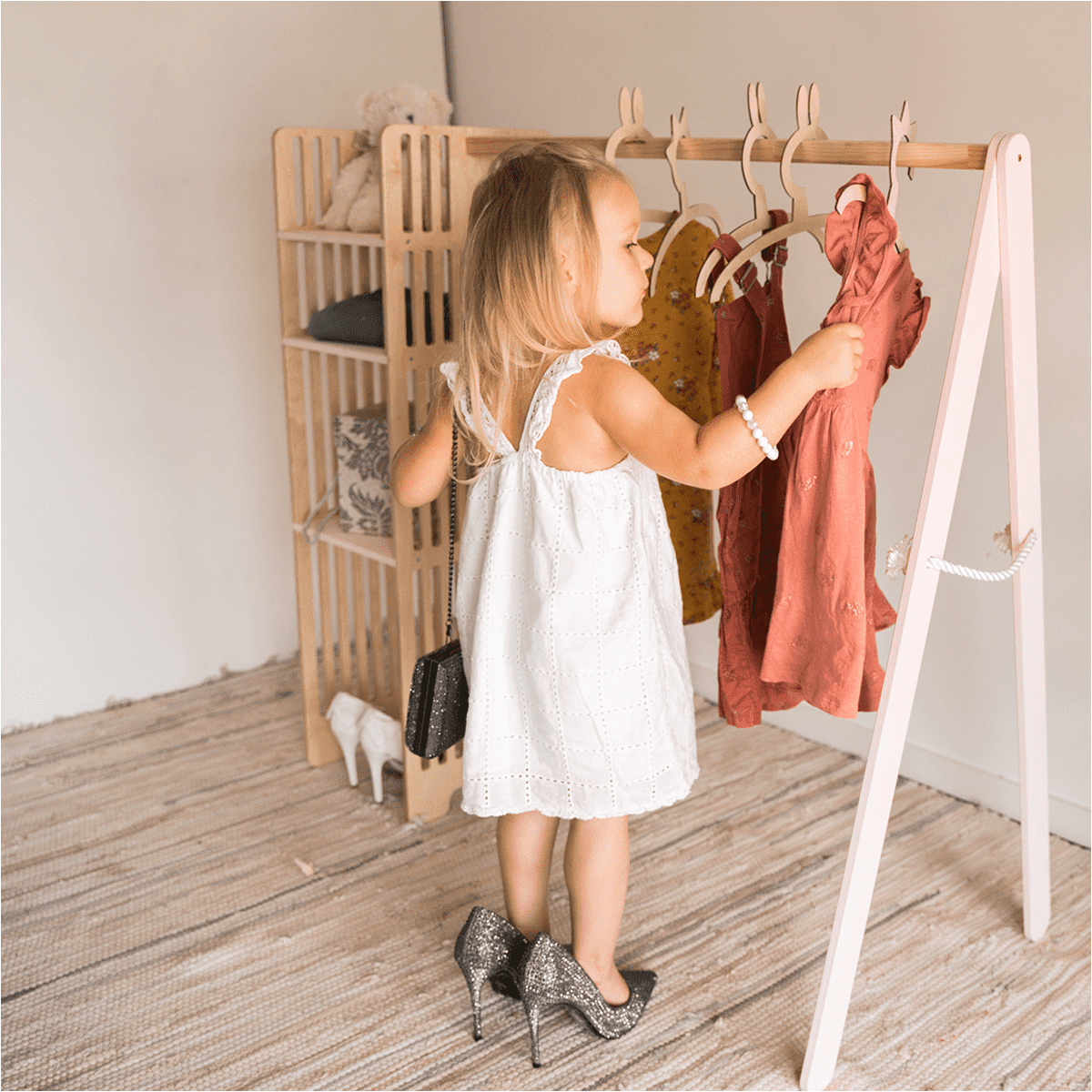 Kids Clothes Dressing Up Rail Girls Children's Wooden Clothes